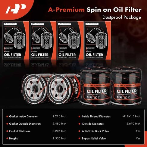 A-Premium 10K Miles Protection Spin On Oil Filter Compatible with Chevy Spark 2013 2014 2015, 4-PC Set in Saudi Arabia
