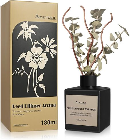 مجموعة ناشر القصب ، Eucalyptus Lavender معطر من الزهور المجففة ، 6.09 Fl Oz (180 مل) معطر الهواء الطويل مع العصي الناشر ، العطر المنزلي لمكتب الغرفة ديكور الحمام in Kuwait