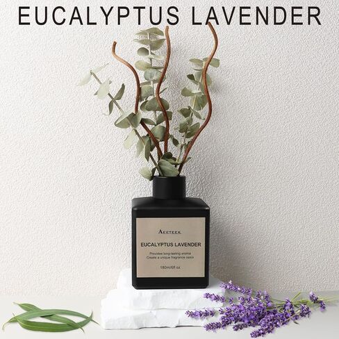 مجموعة ناشر القصب ، Eucalyptus Lavender معطر من الزهور المجففة ، 6.09 Fl Oz (180 مل) معطر الهواء الطويل مع العصي الناشر ، العطر المنزلي لمكتب الغرفة ديكور الحمام in Kuwait