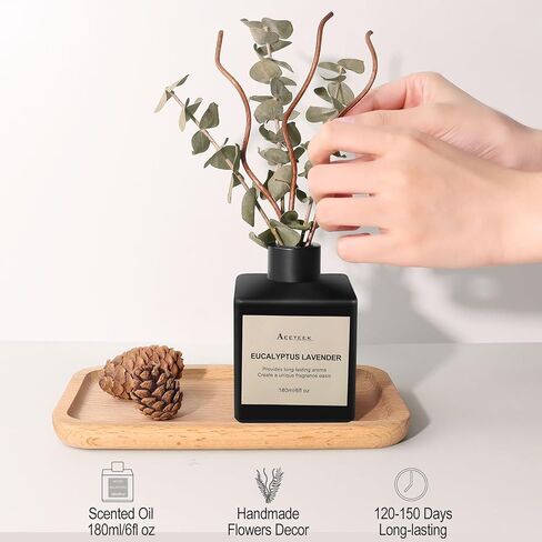 مجموعة ناشر القصب ، Eucalyptus Lavender معطر من الزهور المجففة ، 6.09 Fl Oz (180 مل) معطر الهواء الطويل مع العصي الناشر ، العطر المنزلي لمكتب الغرفة ديكور الحمام in Kuwait