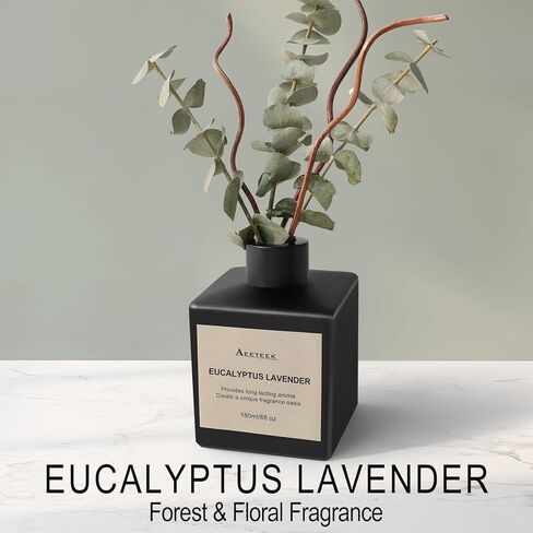 مجموعة ناشر القصب ، Eucalyptus Lavender معطر من الزهور المجففة ، 6.09 Fl Oz (180 مل) معطر الهواء الطويل مع العصي الناشر ، العطر المنزلي لمكتب الغرفة ديكور الحمام in Kuwait