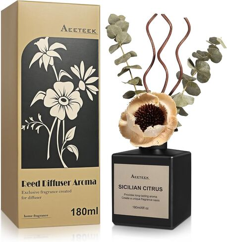 مجموعة ناشر القصب ، Eucalyptus Lavender معطر من الزهور المجففة ، 6.09 Fl Oz (180 مل) معطر الهواء الطويل مع العصي الناشر ، العطر المنزلي لمكتب الغرفة ديكور الحمام in Kuwait