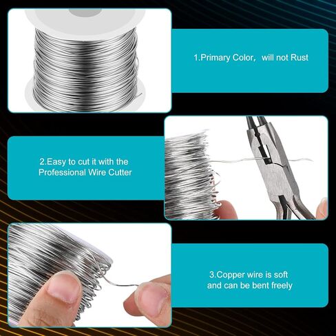 2 Rolls 20 Gauge Wire for Jewelry Making and Pliers Silver Craft Tarnish Resistant Jewelry Beading Wire for DIY Jewelry Craft Making Supplies(Black, Silver) in Saudi Arabia