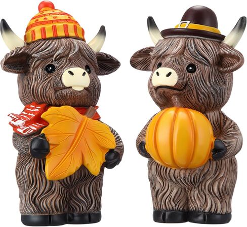 Vinsot 2 Pcs Halloween Highland Cow Figurine Rustic Highland Cow Gnomes Resin Figurine Brown Cattle Statue Gifts for Halloween Eve Farmhouse Office Home Table Shelf Desk Tiered Trays Calf Decor in Saudi Arabia
