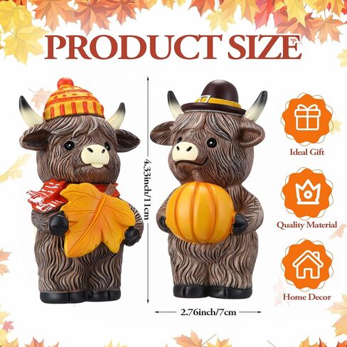 Vinsot 2 Pcs Halloween Highland Cow Figurine Rustic Highland Cow Gnomes Resin Figurine Brown Cattle Statue Gifts for Halloween Eve Farmhouse Office Home Table Shelf Desk Tiered Trays Calf Decor in Saudi Arabia
