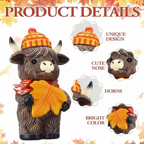 Vinsot 2 Pcs Halloween Highland Cow Figurine Rustic Highland Cow Gnomes Resin Figurine Brown Cattle Statue Gifts for Halloween Eve Farmhouse Office Home Table Shelf Desk Tiered Trays Calf Decor in Saudi Arabia