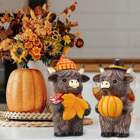 Vinsot 2 Pcs Halloween Highland Cow Figurine Rustic Highland Cow Gnomes Resin Figurine Brown Cattle Statue Gifts for Halloween Eve Farmhouse Office Home Table Shelf Desk Tiered Trays Calf Decor in Saudi Arabia