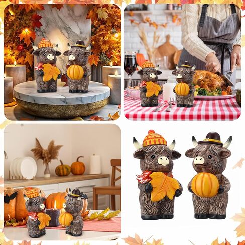 Vinsot 2 Pcs Halloween Highland Cow Figurine Rustic Highland Cow Gnomes Resin Figurine Brown Cattle Statue Gifts for Halloween Eve Farmhouse Office Home Table Shelf Desk Tiered Trays Calf Decor in Saudi Arabia