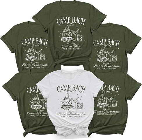 قميص الحفلات Hhod Camp Bachelorette ، تي شيرت العازبة ، قميص المخيم ، نساء قميص الحفلات الزفاف ، ملابس وصيفات الشرف in Kuwait