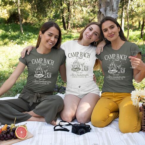 قميص الحفلات Hhod Camp Bachelorette ، تي شيرت العازبة ، قميص المخيم ، نساء قميص الحفلات الزفاف ، ملابس وصيفات الشرف in Kuwait