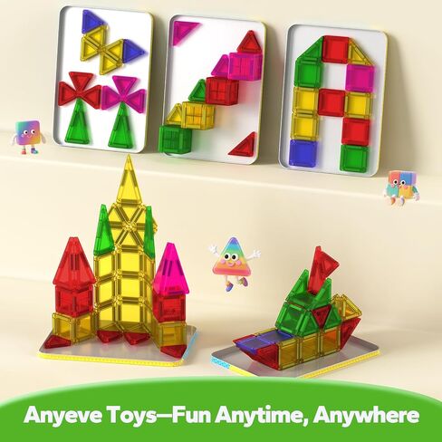 Magnetic Tiles, 46PCS Travel Mini Magnetic Tiles with Case, STEM Building Set Educational Construction Toys for Kids Ages 3+, Magnetiles Blocks Building Toys for Toddlers, Boys & Girls Birthday Gift in Saudi Arabia