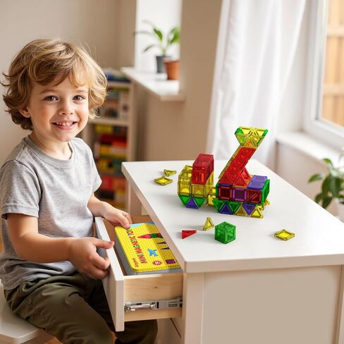 Magnetic Tiles, 46PCS Travel Mini Magnetic Tiles with Case, STEM Building Set Educational Construction Toys for Kids Ages 3+, Magnetiles Blocks Building Toys for Toddlers, Boys & Girls Birthday Gift in Saudi Arabia