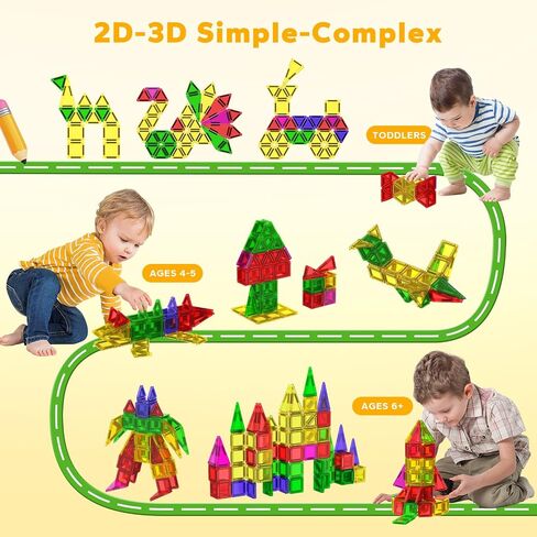 Magnetic Tiles, 46PCS Travel Mini Magnetic Tiles with Case, STEM Building Set Educational Construction Toys for Kids Ages 3+, Magnetiles Blocks Building Toys for Toddlers, Boys & Girls Birthday Gift in Saudi Arabia