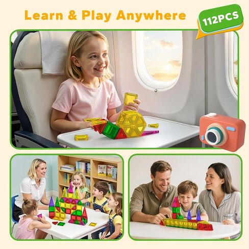 Magnetic Tiles, 46PCS Travel Mini Magnetic Tiles with Case, STEM Building Set Educational Construction Toys for Kids Ages 3+, Magnetiles Blocks Building Toys for Toddlers, Boys & Girls Birthday Gift in Saudi Arabia