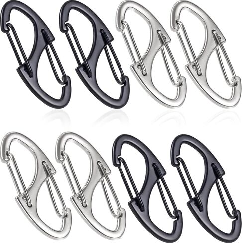 8pcs مقاطع مضادة للسرقة ، وسبائك الزنك سحاب أقفال ، و mini drent spring carabiner hook for ourdize camping keing fishing fiscore pargage-forces- black- black in Kuwait