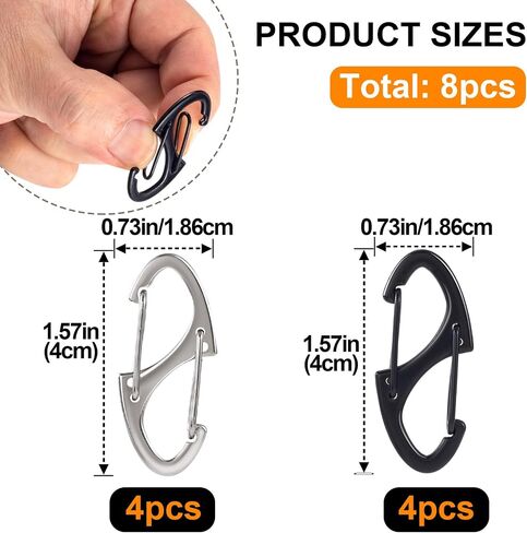 8pcs مقاطع مضادة للسرقة ، وسبائك الزنك سحاب أقفال ، و mini drent spring carabiner hook for ourdize camping keing fishing fiscore pargage-forces- black- black in Kuwait