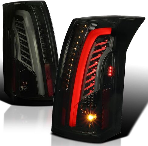 SPEC-D TUNING Glossy Black Smoke LED Bar Tail Lights Compatible with 2003-2007 Cadillac CTS, Left + Right Pair Assembly in Kuwait
