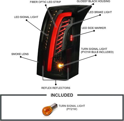 SPEC-D TUNING Glossy Black Smoke LED Bar Tail Lights Compatible with 2003-2007 Cadillac CTS, Left + Right Pair Assembly in Kuwait