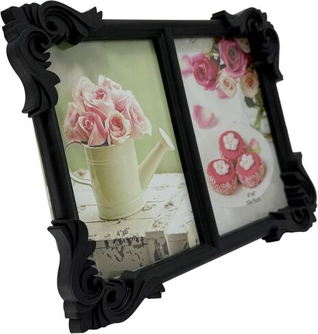 Double Picture Frame, Black, 4x6 Inches, Decorative Baroque Border for Photos, Wall Mounted or Standing in Saudi Arabia