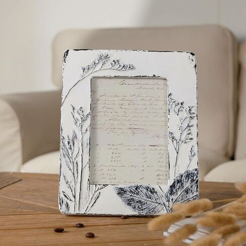 Nikky Home Farmhouse 5x7 إطار الصورة بوهو إطار صورة مع النباتات النباتية ثلاثية الأبعاد محكم وطيفي ريفي ، إطارات صور راتنجات مصنوعة يدويًا مع زجاج عالي الدقة لعرض الطاولة in Kuwait