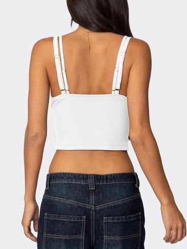 Women's Lace Bow Ribbed Spaghetti Strap Tank Top Cute V Neck Camisole Cropped Going Out Tops in Saudi Arabia