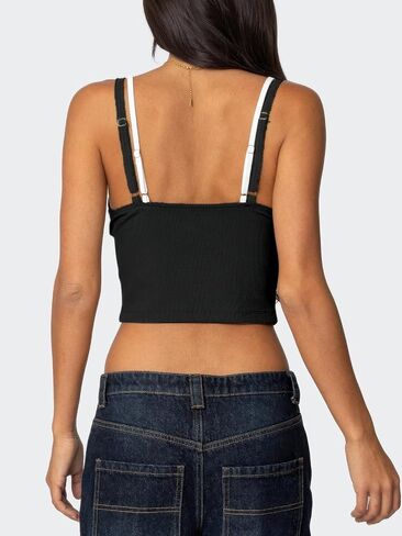 Women's Lace Bow Ribbed Spaghetti Strap Tank Top Cute V Neck Camisole Cropped Going Out Tops in Kuwait