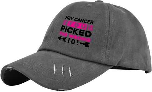 Hey Cancer You Picked The Wrong Kid World Cancer Day Hats for Mens Washed Distressed Baseball Cap Funny Washed Hiking Hat Light Weight Dark Grey in Saudi Arabia