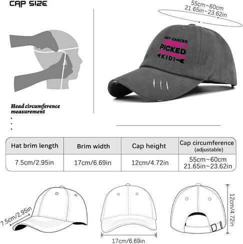Hey Cancer You Picked The Wrong Kid World Cancer Day Hats for Mens Washed Distressed Baseball Cap Funny Washed Hiking Hat Light Weight Dark Grey in Saudi Arabia