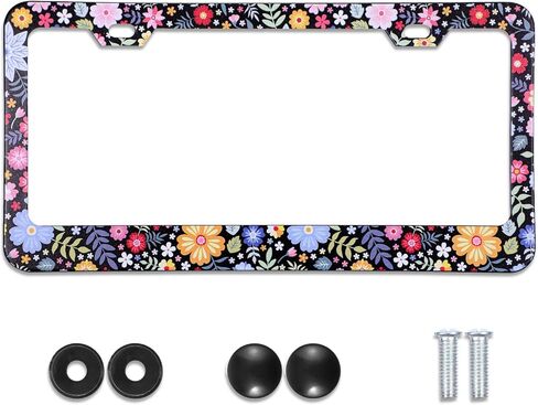 تخصيص أزهار الزهور الملونة ترخيص لوحة أزياء لوحة الإطار تغطية ملحقات سيارة معدنية من الألومنيوم إطارات لوحة رخصة لوحة إطارات العلامات العالمية للسيارات الخلفية الأمامية ديكور العلامة in Kuwait