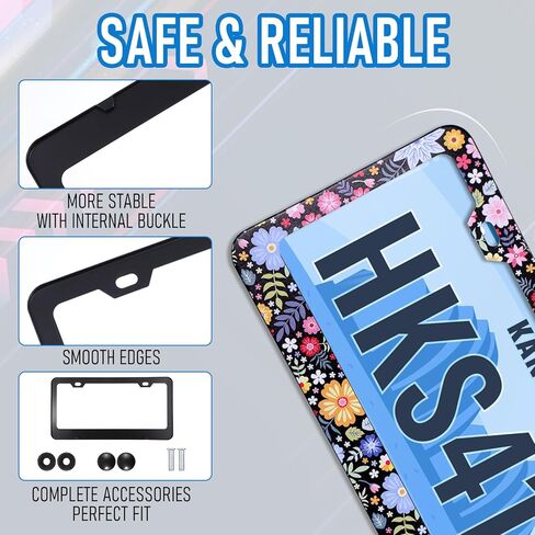 تخصيص أزهار الزهور الملونة ترخيص لوحة أزياء لوحة الإطار تغطية ملحقات سيارة معدنية من الألومنيوم إطارات لوحة رخصة لوحة إطارات العلامات العالمية للسيارات الخلفية الأمامية ديكور العلامة in Kuwait