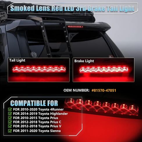 ضوء فرامل ثالث لـ Toyo -ta 4runner Highlander Prius Sienna ، ضوء توقف متمركز خلفي ، مصباح فرامل مكابح LED Red Red Red ، 4Runner - العدسة الحمراء in Kuwait