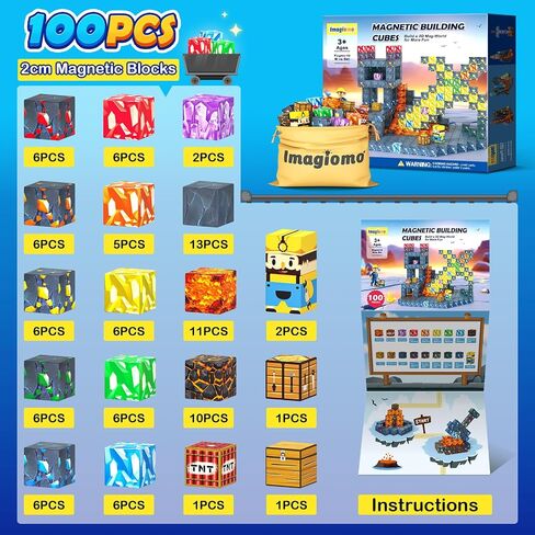 100PCS Magnetic Blocks - Build Mine Magnet World Froest Fox Adventure Set, Magnetic Toys Kids Games for Boys & Girls Age 3-5 5-7 8-12, Sensory Construction Outdoor Toys for Toddlers Birthday Gifts in Kuwait