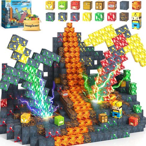 100PCS Magnetic Blocks - Build Mine Magnet World Froest Fox Adventure Set, Magnetic Toys Kids Games for Boys & Girls Age 3-5 5-7 8-12, Sensory Construction Outdoor Toys for Toddlers Birthday Gifts in Kuwait