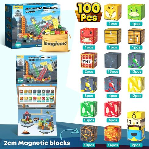 100PCS Magnetic Blocks - Build Mine Magnet World Froest Fox Adventure Set, Magnetic Toys Kids Games for Boys & Girls Age 3-5 5-7 8-12, Sensory Construction Outdoor Toys for Toddlers Birthday Gifts in Kuwait