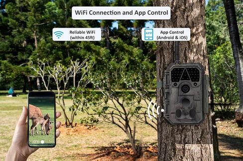 Trail Camera P100P, WiFi Bluetooth, Rechargeable, 48MP 1296p, 100ft No-Glow Night Vision, IP66 Waterproof, Fast 0.1s Trigger Speed Motion Activated, Camo in Kuwait