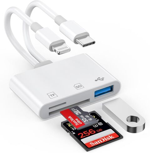 قارئ بطاقة USB C SD ، محول قارئ بطاقة Smipbridge SD مع فتحات مزدوجة لـ iPhone 16 15 Pro Max iPad Macbook Galaxy ، Type Type C High-Sped Trail Viewer Reader ، Plug and Play in Kuwait