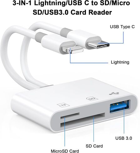 قارئ بطاقة USB C SD ، محول قارئ بطاقة Smipbridge SD مع فتحات مزدوجة لـ iPhone 16 15 Pro Max iPad Macbook Galaxy ، Type Type C High-Sped Trail Viewer Reader ، Plug and Play in Kuwait