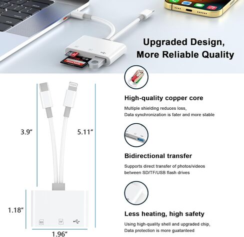 قارئ بطاقة USB C SD ، محول قارئ بطاقة Smipbridge SD مع فتحات مزدوجة لـ iPhone 16 15 Pro Max iPad Macbook Galaxy ، Type Type C High-Sped Trail Viewer Reader ، Plug and Play in Kuwait