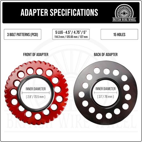 محولات عجلة الأسلاك العالمية (مجموعة من 4) | 5 LUG LUG OFF WILE WHEED محولات مع أنماط الترباس المتعددة 5x4.5/ 5x4.75/ 5x5 | مصممة لترايدريدز والسيارات مع حافات الأسلاك in Kuwait