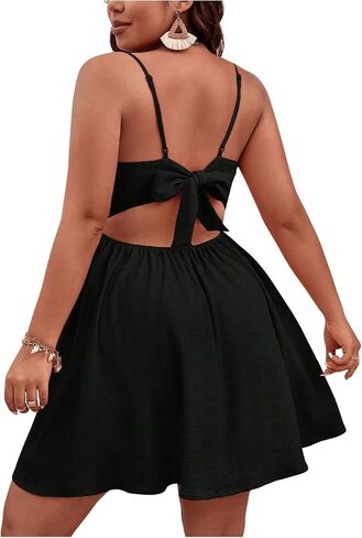 Floerns Women's Plus Size Cut Out Twist Front Sleeveless Flare Hem Cami Dress in Saudi Arabia
