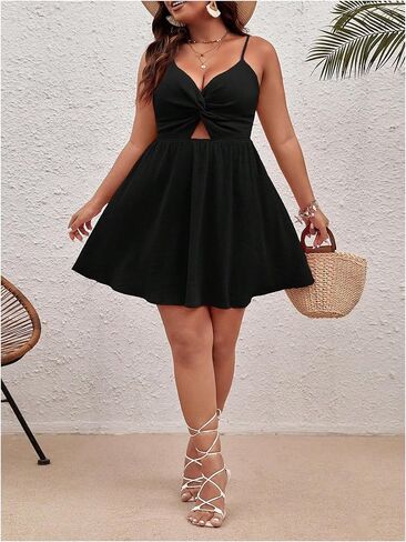 Floerns Women's Plus Size Cut Out Twist Front Sleeveless Flare Hem Cami Dress in Saudi Arabia