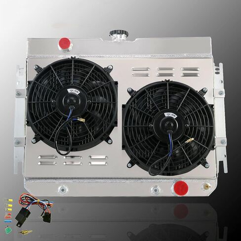 4 Row Radiator Compatible for 1963-1968 Chevy Impala Chevelle El Camino with 12 inch Dual Electric Fans Wiring Harness 64 65 66 67 Aluminum in Saudi Arabia