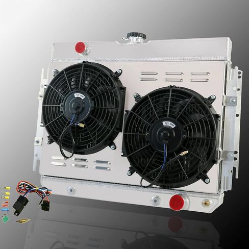4 Row Radiator Compatible for 1963-1968 Chevy Impala Chevelle El Camino with 12 inch Dual Electric Fans Wiring Harness 64 65 66 67 Aluminum in Saudi Arabia