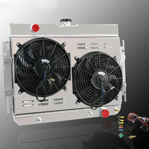 4 Row Radiator Compatible for 1963-1968 Chevy Impala Chevelle El Camino with 12 inch Dual Electric Fans Wiring Harness 64 65 66 67 Aluminum in Saudi Arabia