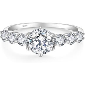 Moissanite Engagement Ring, 1 Carat D Color VVS1 Round Cut 925 Sterling Silver Anniversary Wedding Promise Ring for Women Size 5-10 in Saudi Arabia