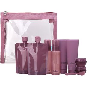 Bliss Travel Bottles Set - 10 Piece TSA Approved Leak-Free Refillable Travel Size Toiletries Containers for Skincare, Lotion, Shampoo, and Conditioner, Mauve in Kuwait