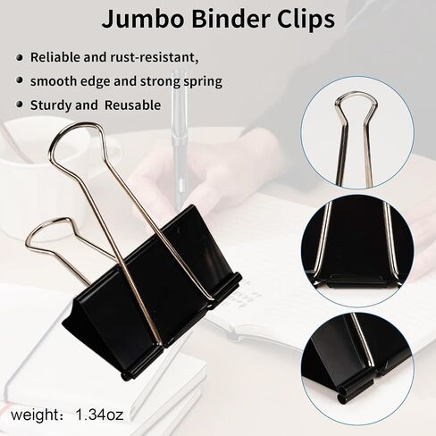 Jumbo Binder Clips 3 Inch - Extra Large Binder Clips 12 Pack, Heavy Duty Office Binder Clips for Paper, Documents, School & Office Supplies (12, 3 inch) in Saudi Arabia