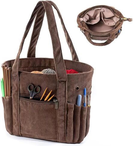 Corduroy Yarn Storage Organizer Bag, Knitting Bag Crochet Bag Organizer, Knitting Needles and Accessory, Crochet Travel Bag for Mom Women, Pink in Saudi Arabia