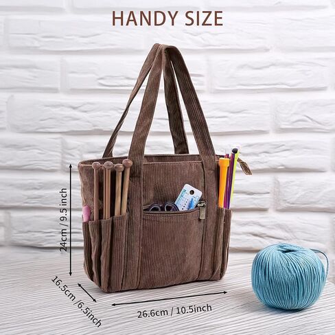 Corduroy Yarn Storage Organizer Bag, Knitting Bag Crochet Bag Organizer, Knitting Needles and Accessory, Crochet Travel Bag for Mom Women, Pink in Saudi Arabia
