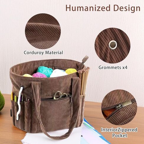 Corduroy Yarn Storage Organizer Bag, Knitting Bag Crochet Bag Organizer, Knitting Needles and Accessory, Crochet Travel Bag for Mom Women, Pink in Saudi Arabia